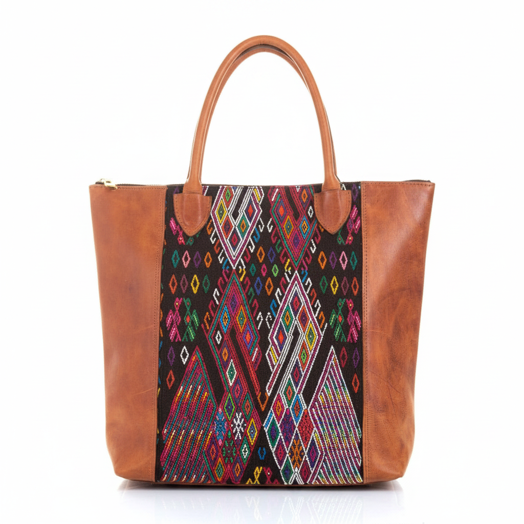 Bolso Café con Huipil - Fondo Blanco